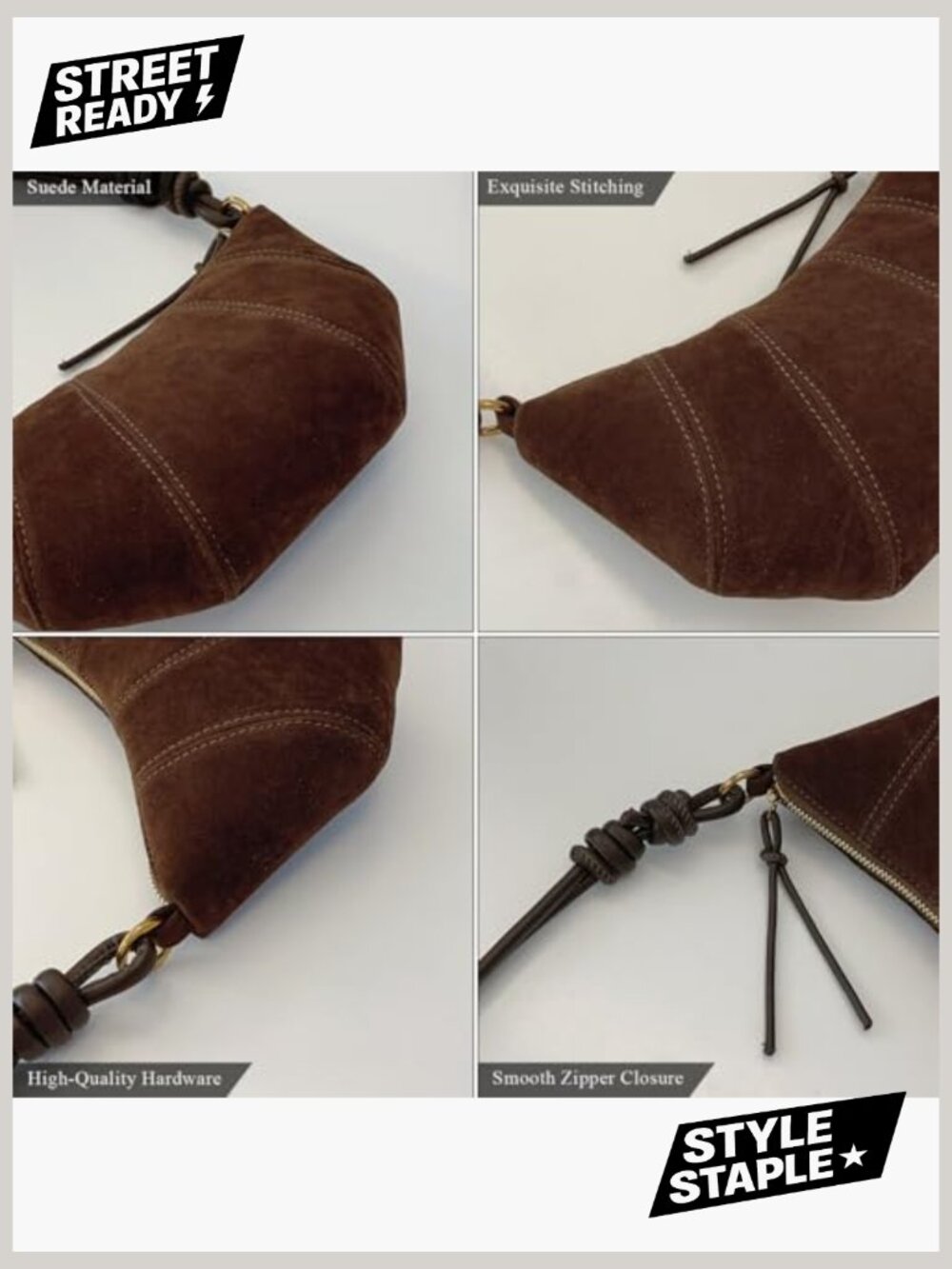 Faux Suede Crescent Crossbody Bag Mini Tote - Picture 5 of 7